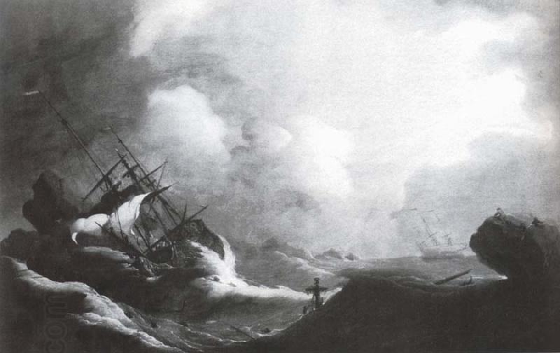 Monamy, Peter A ship running on to rocks in a violent storm oil painting picture
